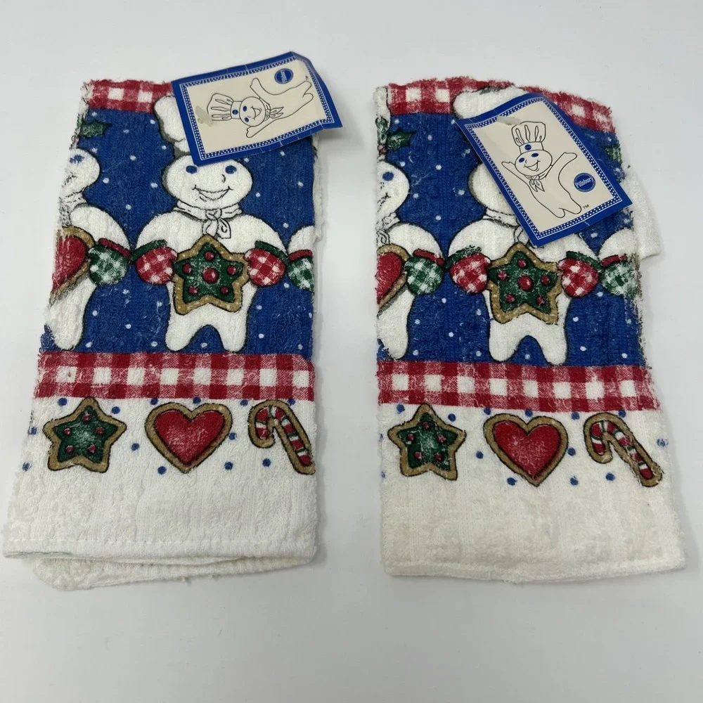 Vintage 1999 Pillsbury Doughboy Pot Holder Kitchen Towel Christmas  Holiday